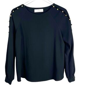 AMANDA UPRICHARD Black Long Sleeve Blouse with gold Button Detail Small